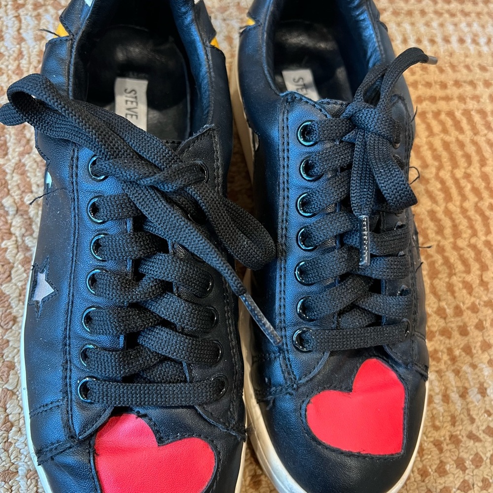 Steven Black Sneakers with Red Heart Accents